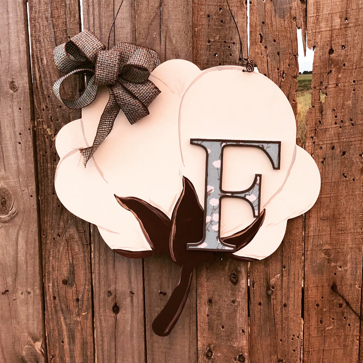 Cotton Boll Initial Door Decor